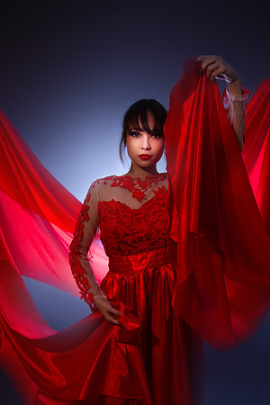 Red Flying Dress in Studio